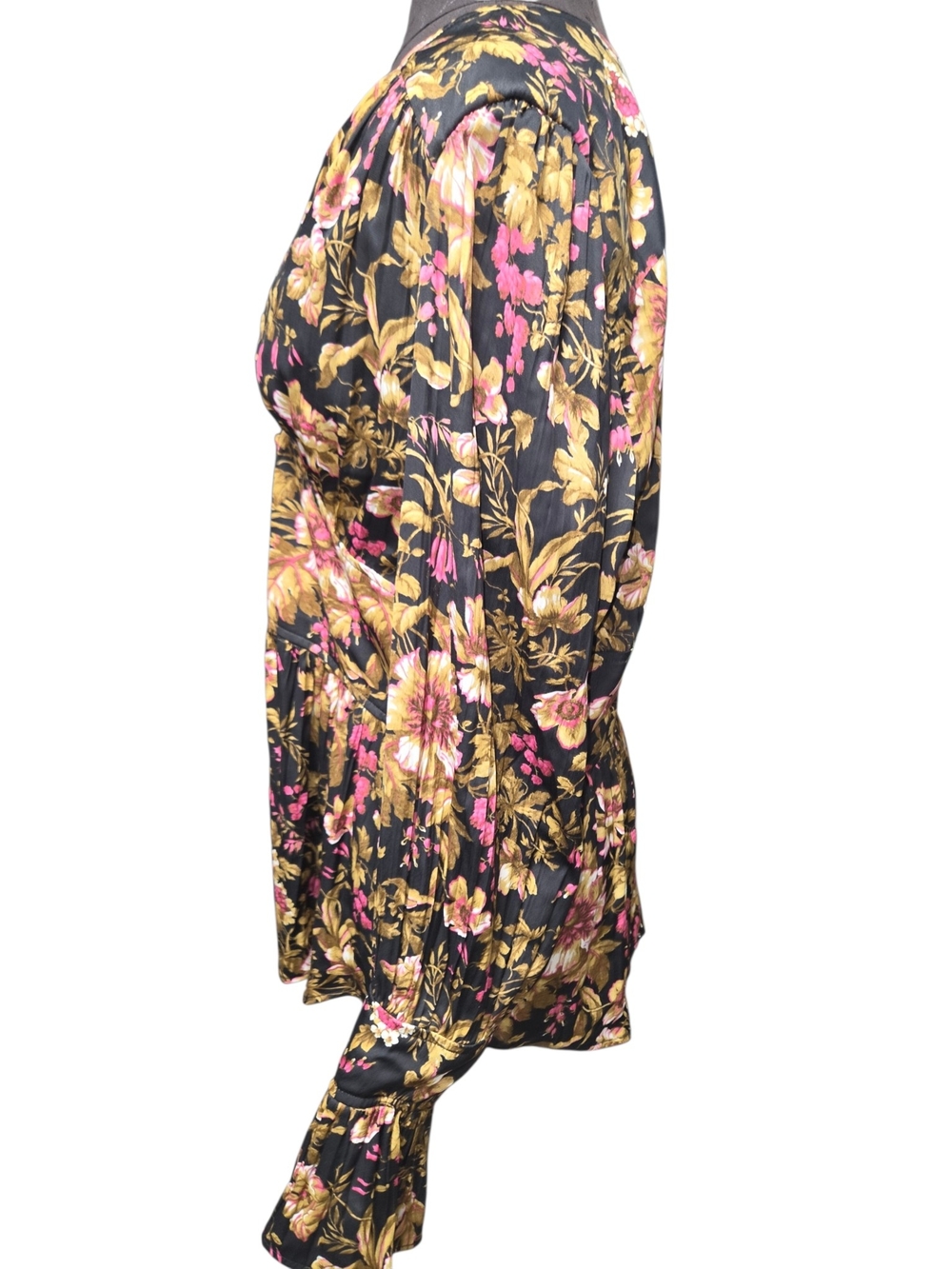 Anthropologie Black Floral V-Neck XL Long-Sleeve Blouse ruffle autumn fall - Picture 4 of 14